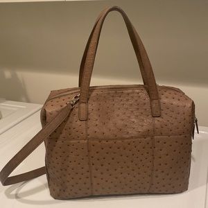 Ostrich Leather Handbag Light Brown Pockets Brand New
